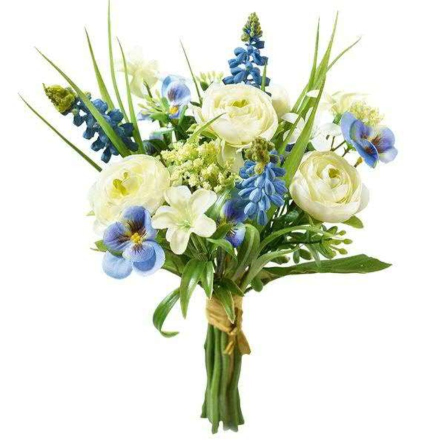 Ranunkel mit Gartenshop Strauß und cm weiß-blau Terrapalme Muscari Kunstblumen - 25 | Heim